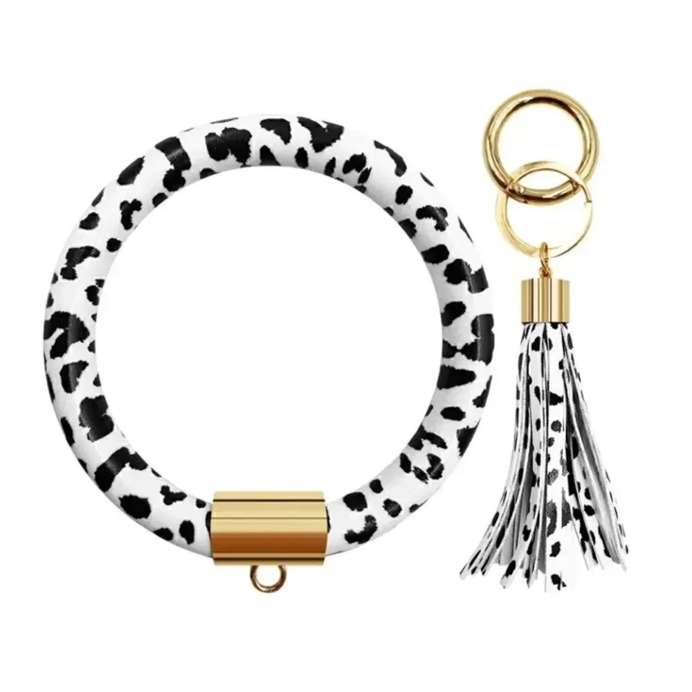 Cow print key ring bracelet